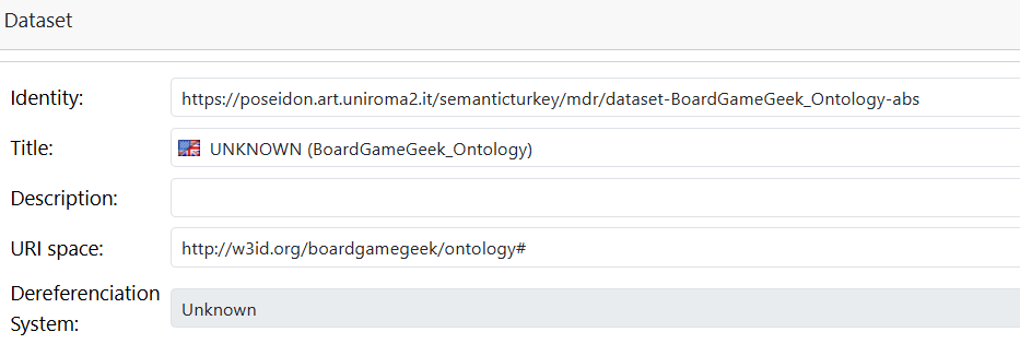Dataset description panel in the MDR