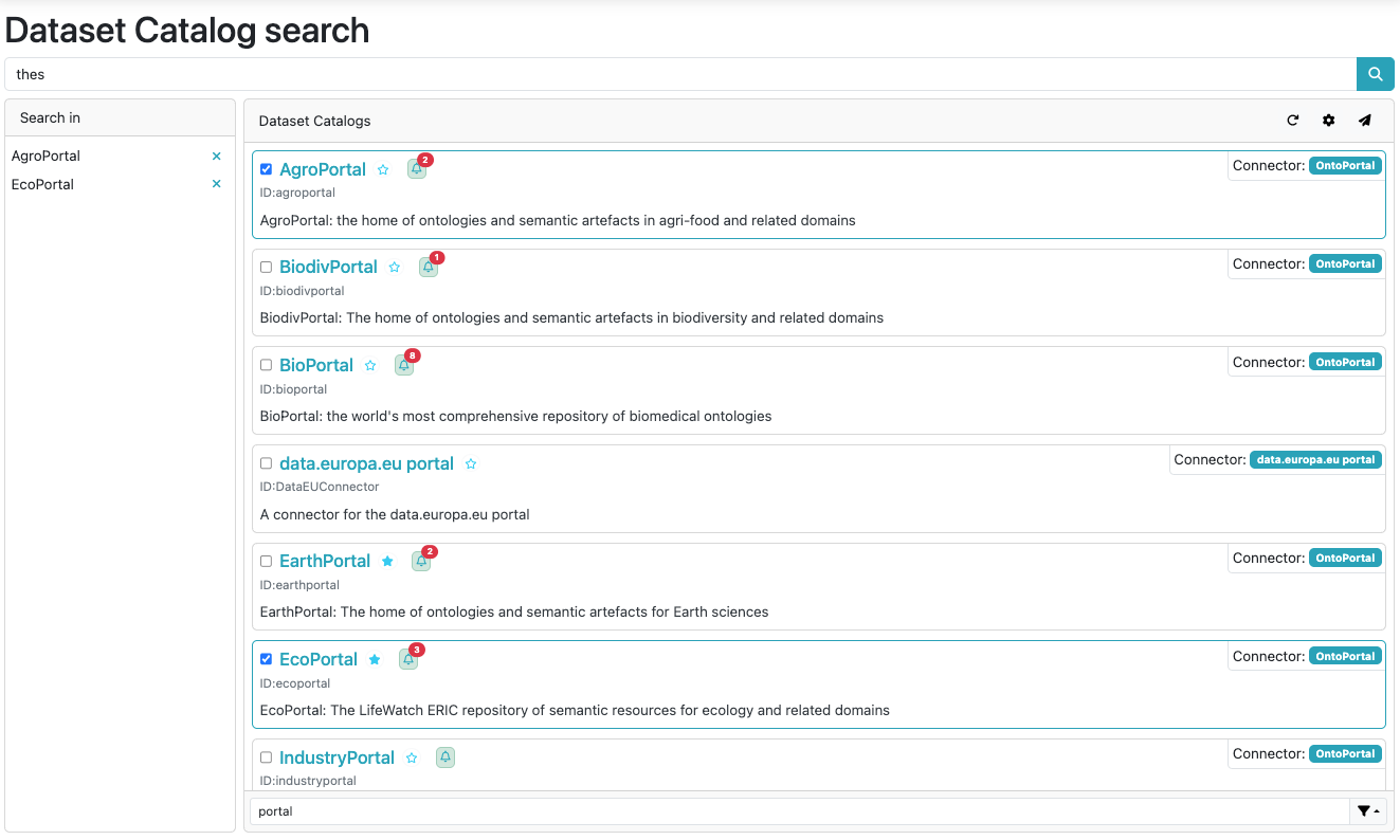 Dataset catalogs: Search
