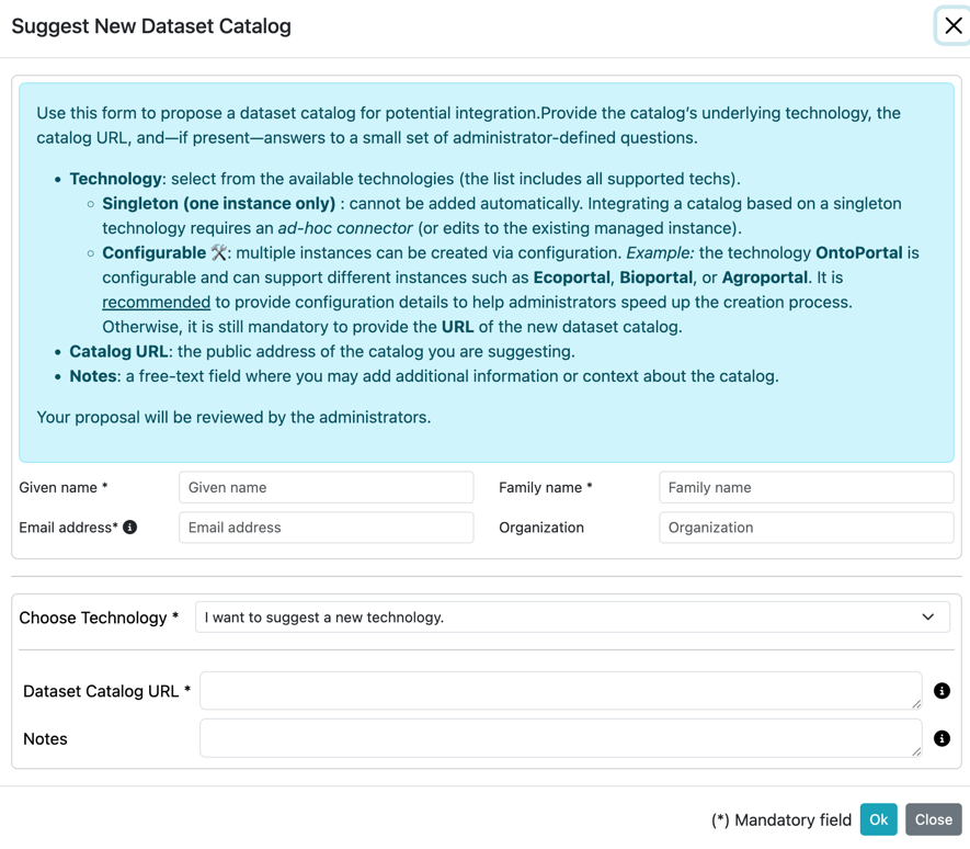 Dataset catalogs: Dataset Catalog Suggestion