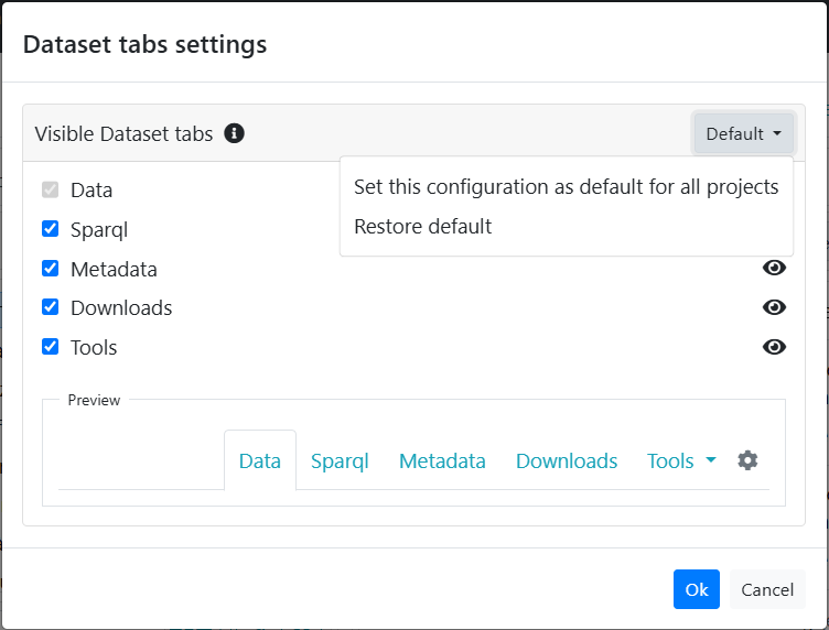 Dataset tabs settings