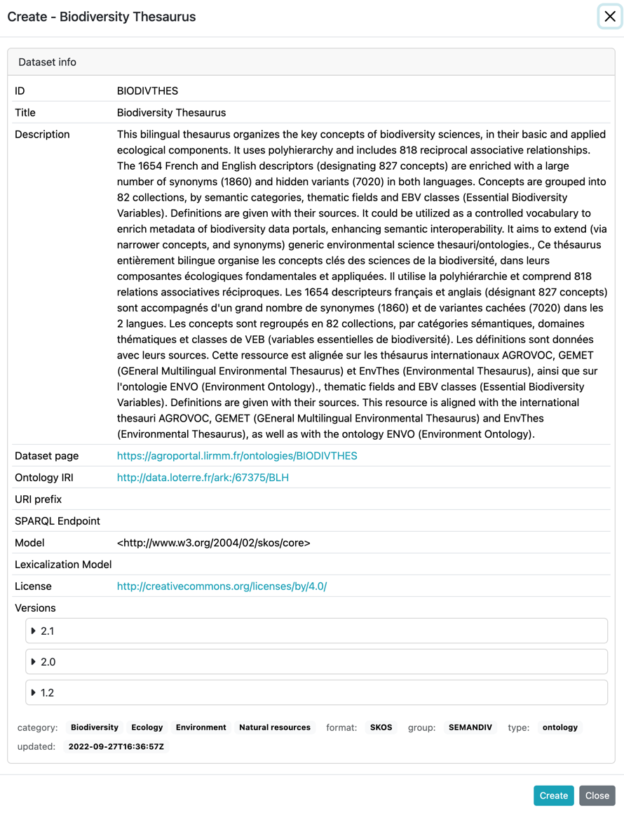Datasets update: Create dataset