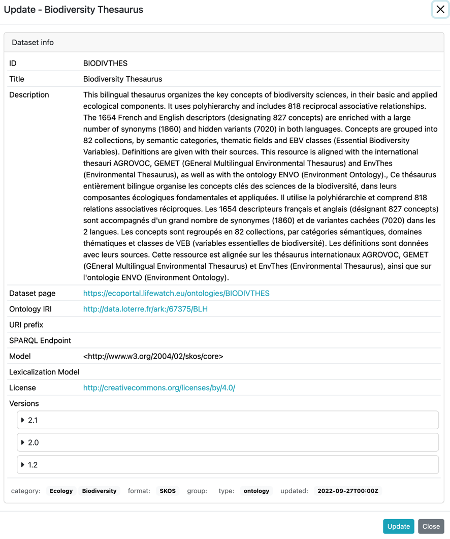 Datasets update: Update dataset